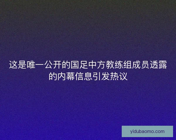 这是唯一公开的国足中方教练组成员透露的内幕信息引发热议
